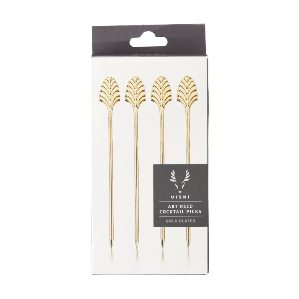 Clearance Gold Art Deco Cocktail Pins (Set Of 4) Cocktail Picks & Stirrers