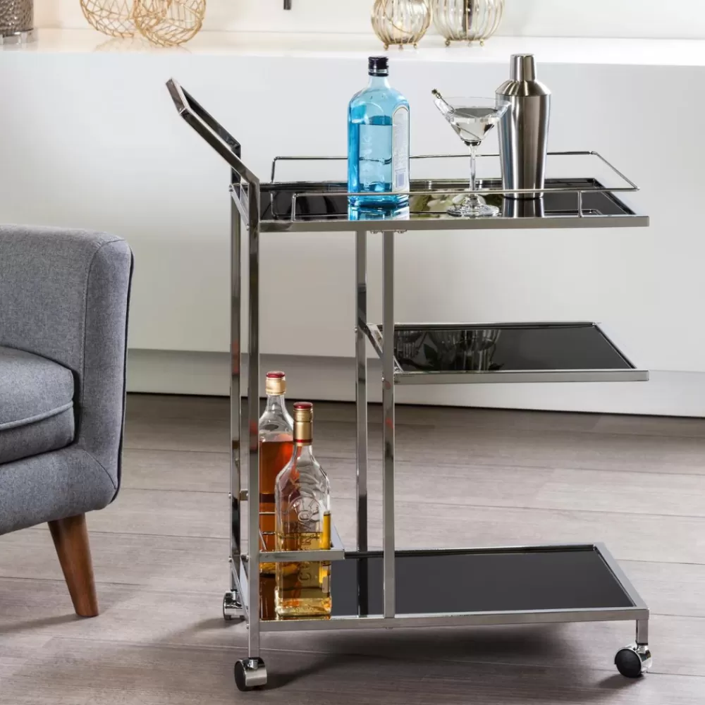 Clearance Lenox Chrome 3 Tier Bar Cart Bar Carts