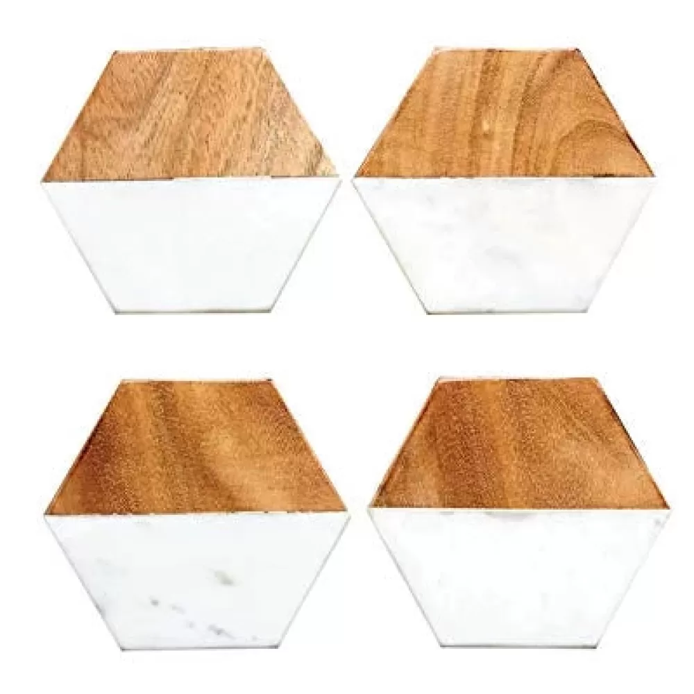 Cheap Marble Mango Wood Hexagon Coasters (Set Of 4) Coasters & Trays