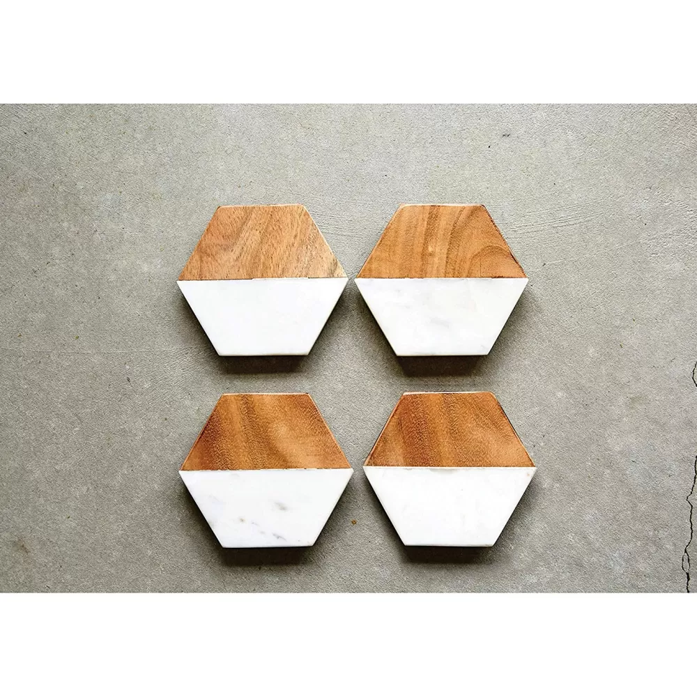 Cheap Marble Mango Wood Hexagon Coasters (Set Of 4) Coasters & Trays