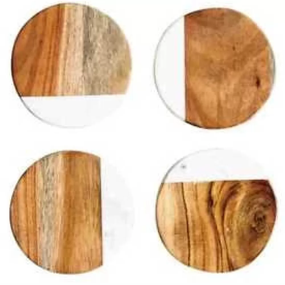 Best Marble Mango Wood Round Coasters (Set Of 4) Coasters & Trays