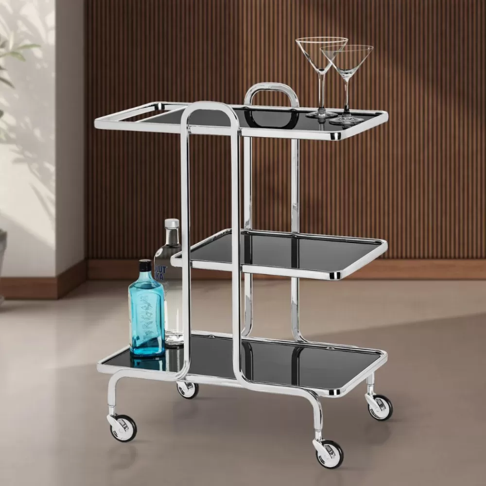 Clearance Rio Chrome 3 Tier Bar Cart Bar Carts