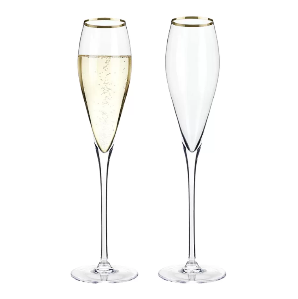 Flash Sale Viski Belmont Gold Rim Crystal Champagne Flutes (Set Of 2) Wine