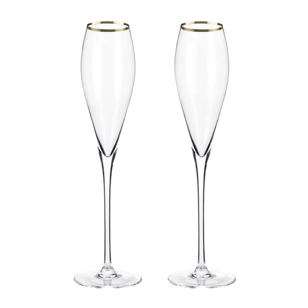 Flash Sale Viski Belmont Gold Rim Crystal Champagne Flutes (Set Of 2) Wine