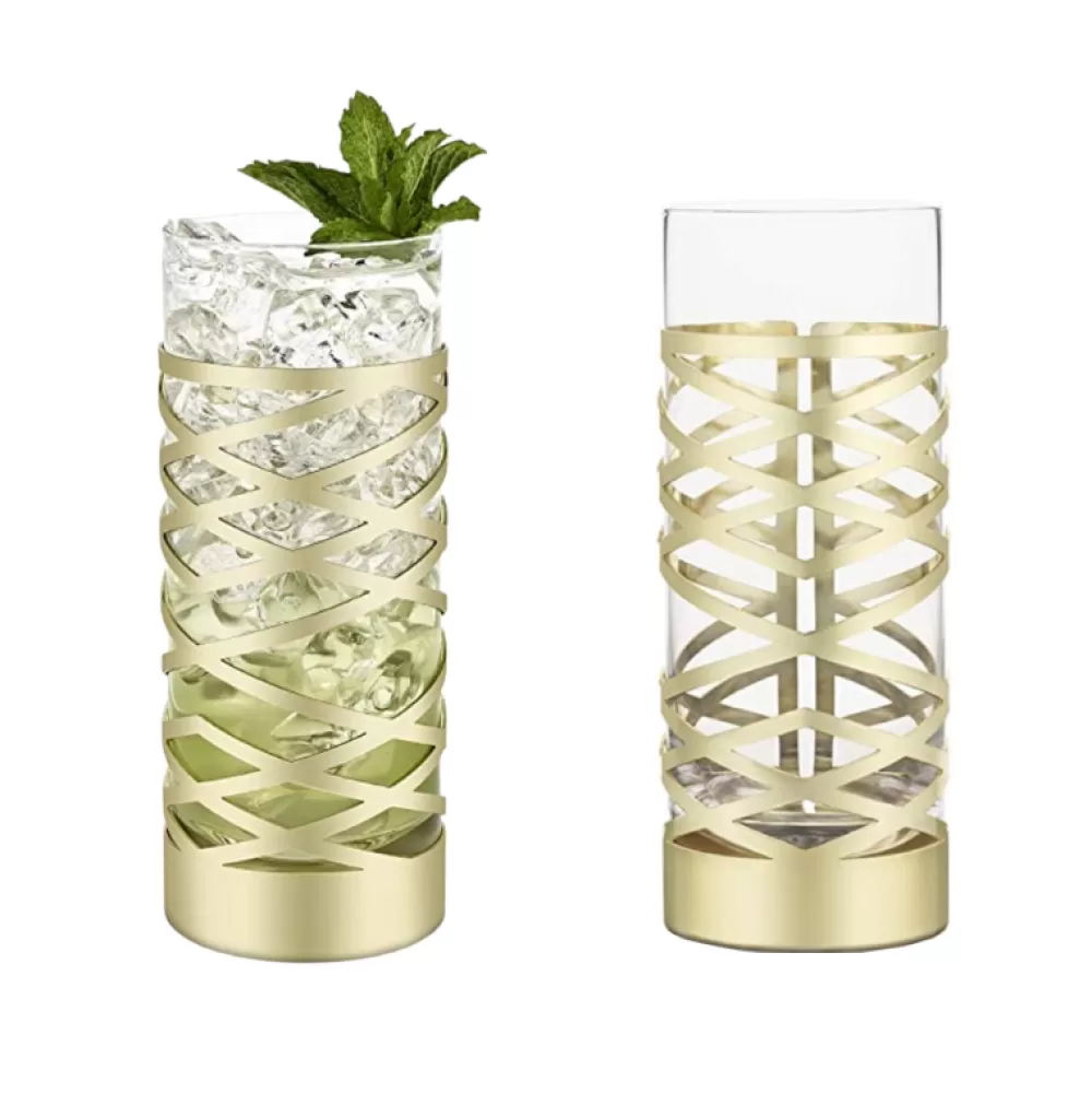 New Viski Gold & Crystal Patterned Highball Glasses (Set Of 2) Highball Glasses